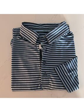 Levelwear Versaterm Polo Golf Athletic Collared Striped Blue Size Small